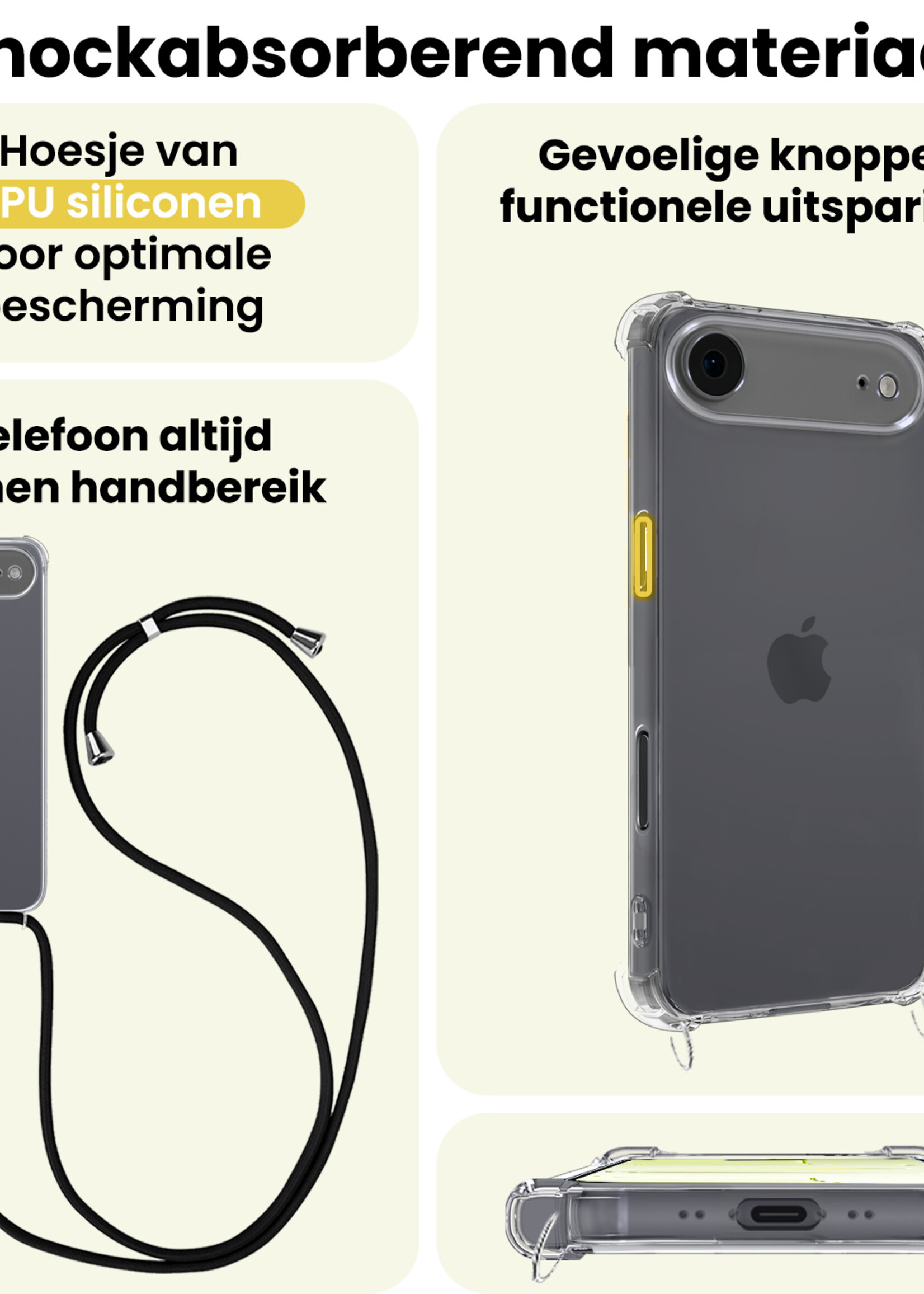 LUQ LUQ iPhone Air Hoesje Transparant Shockproof Met Zwart Koord