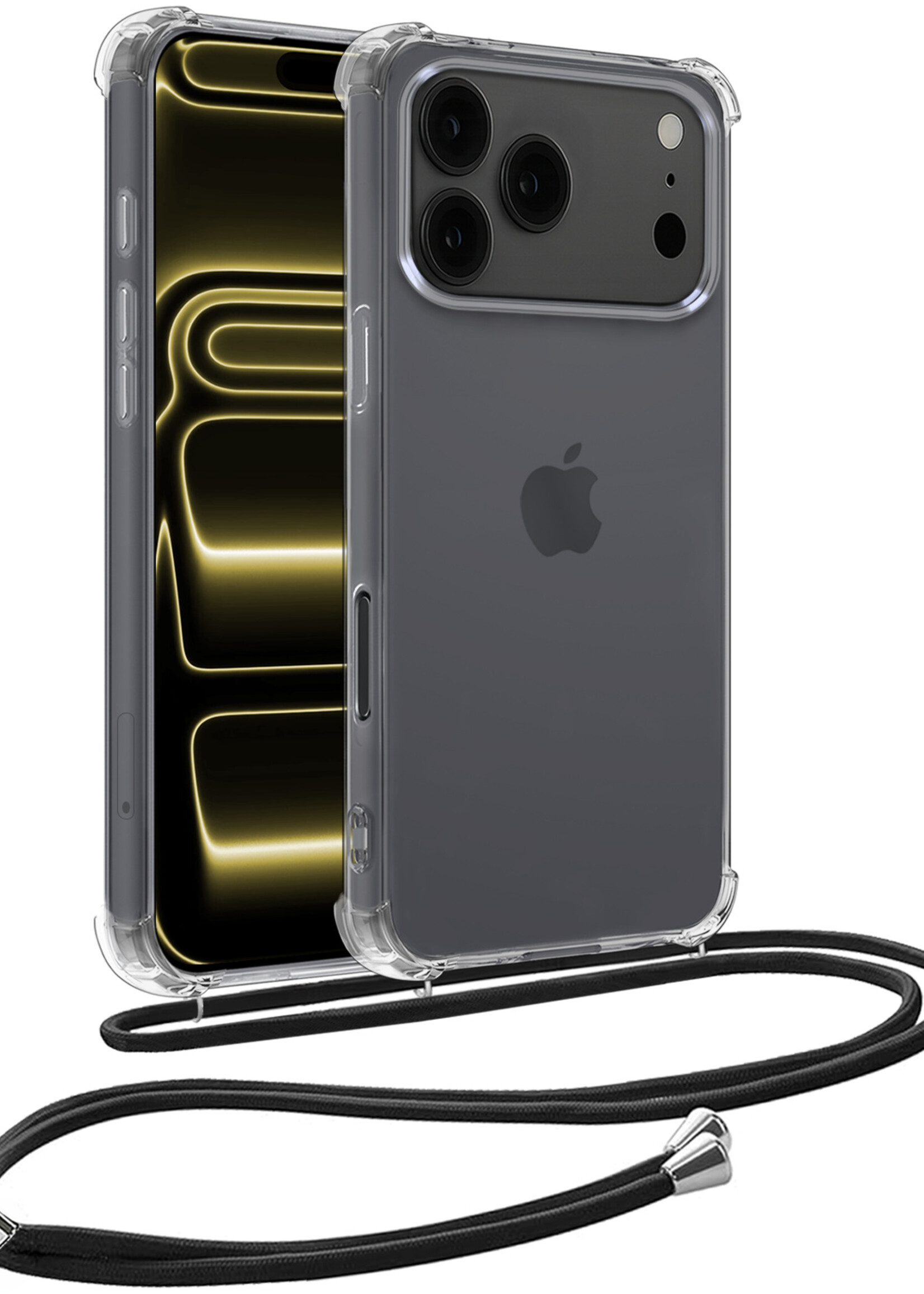 LUQ LUQ iPhone 17 Pro Max Hoesje Transparant Shockproof Met Zwart Koord