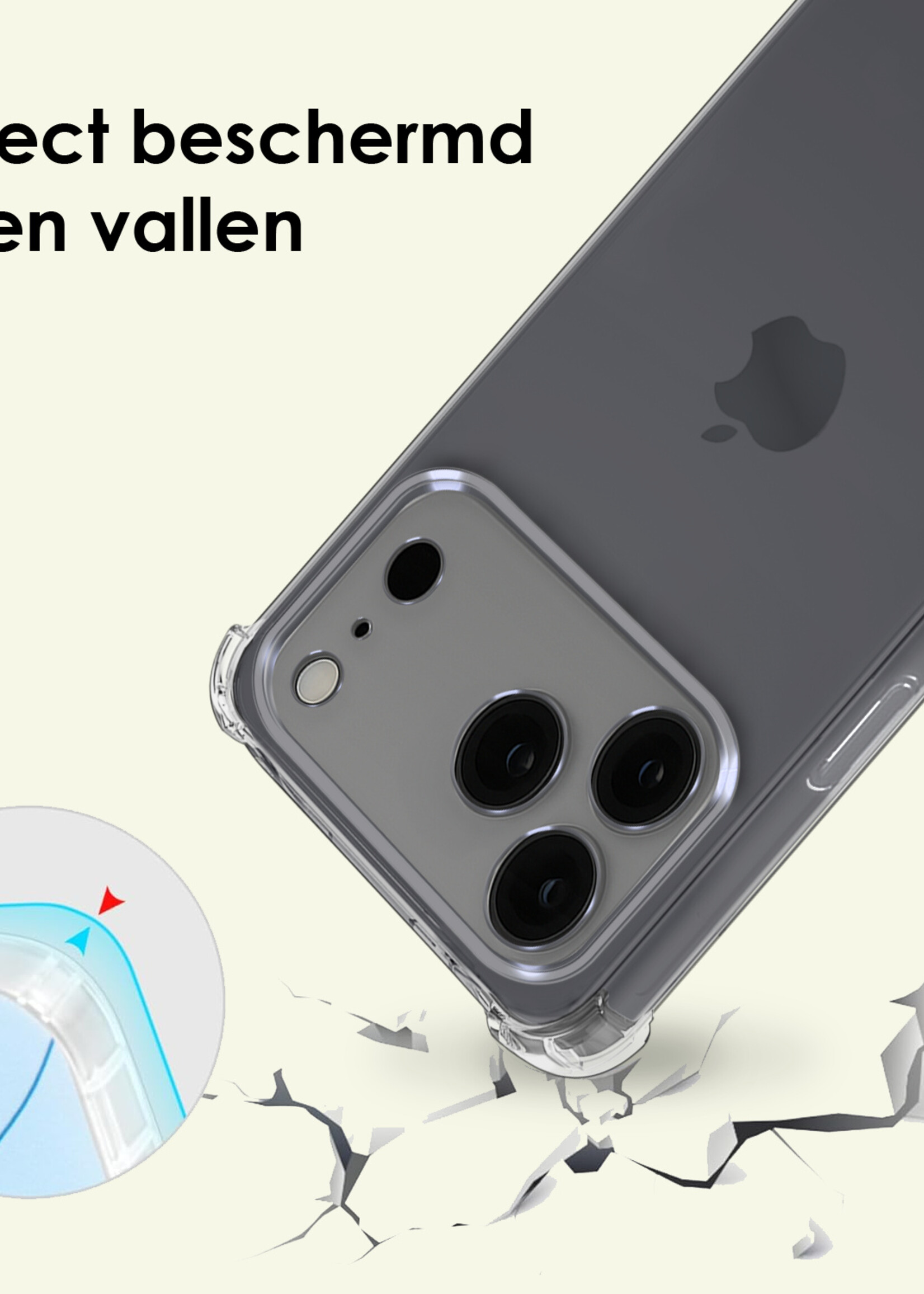 LUQ LUQ iPhone 17 Pro Max Hoesje Transparant Shockproof Met Zwart Koord