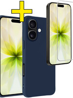 LUQ LUQ iPhone 17 Hoesje Siliconen Met Screenprotector Met Dichte Notch - Donkerblauw