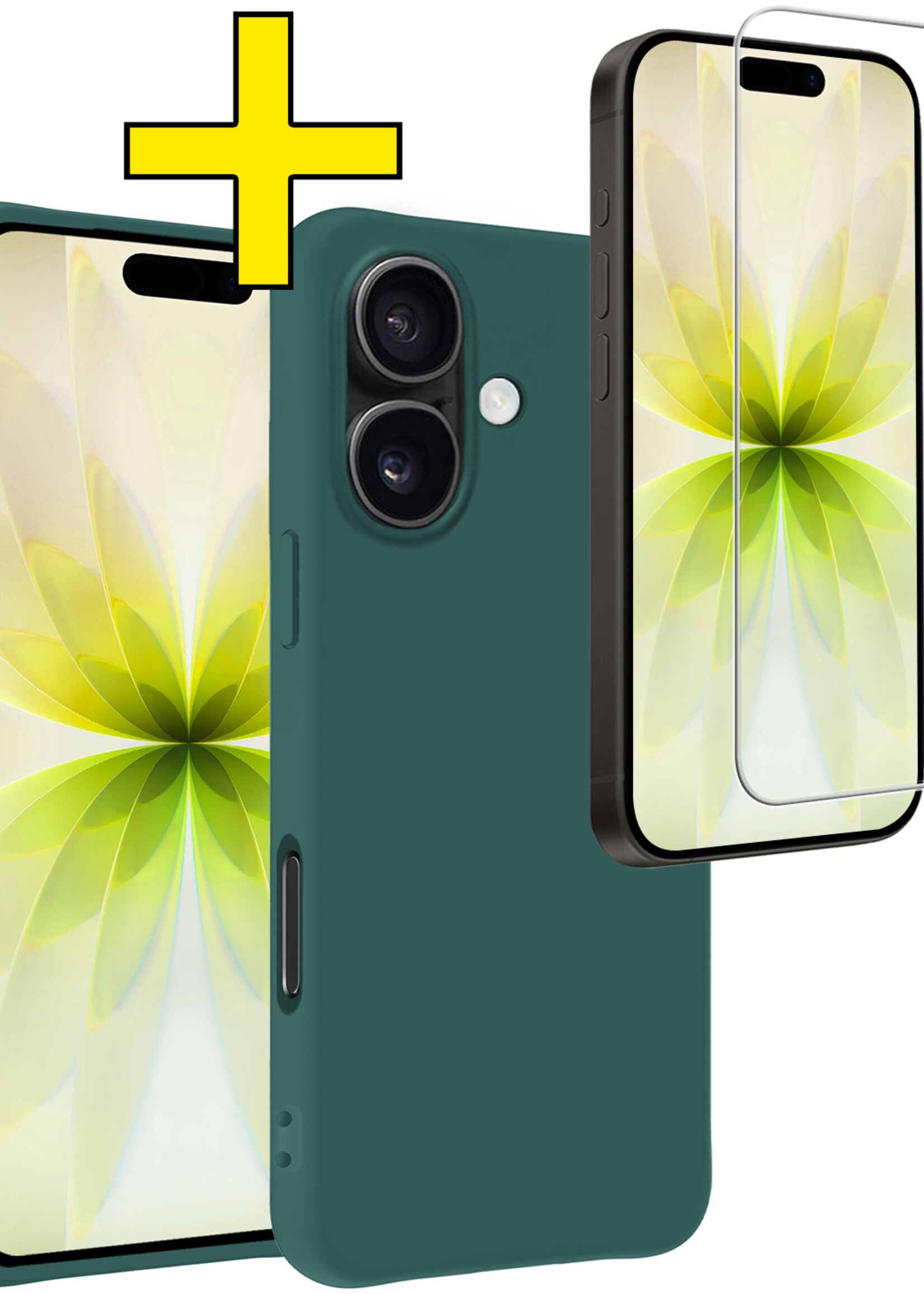 LUQ LUQ iPhone 17 Hoesje Siliconen Met Screenprotector Met Dichte Notch - Donkergroen