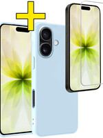 LUQ LUQ iPhone 17 Hoesje Siliconen Met Screenprotector Met Dichte Notch - Lichtblauw