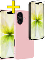LUQ LUQ iPhone 17 Hoesje Siliconen Met Screenprotector Met Dichte Notch - Lichtroze