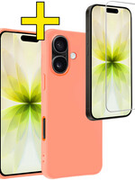 LUQ LUQ iPhone 17 Hoesje Siliconen Met Screenprotector Met Dichte Notch - Perzik