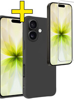LUQ LUQ iPhone 17 Hoesje Siliconen Met Screenprotector Met Dichte Notch - Zwart