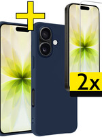 LUQ LUQ iPhone 17 Hoesje Siliconen Met 2x Screenprotector Met Dichte Notch - Donkerblauw