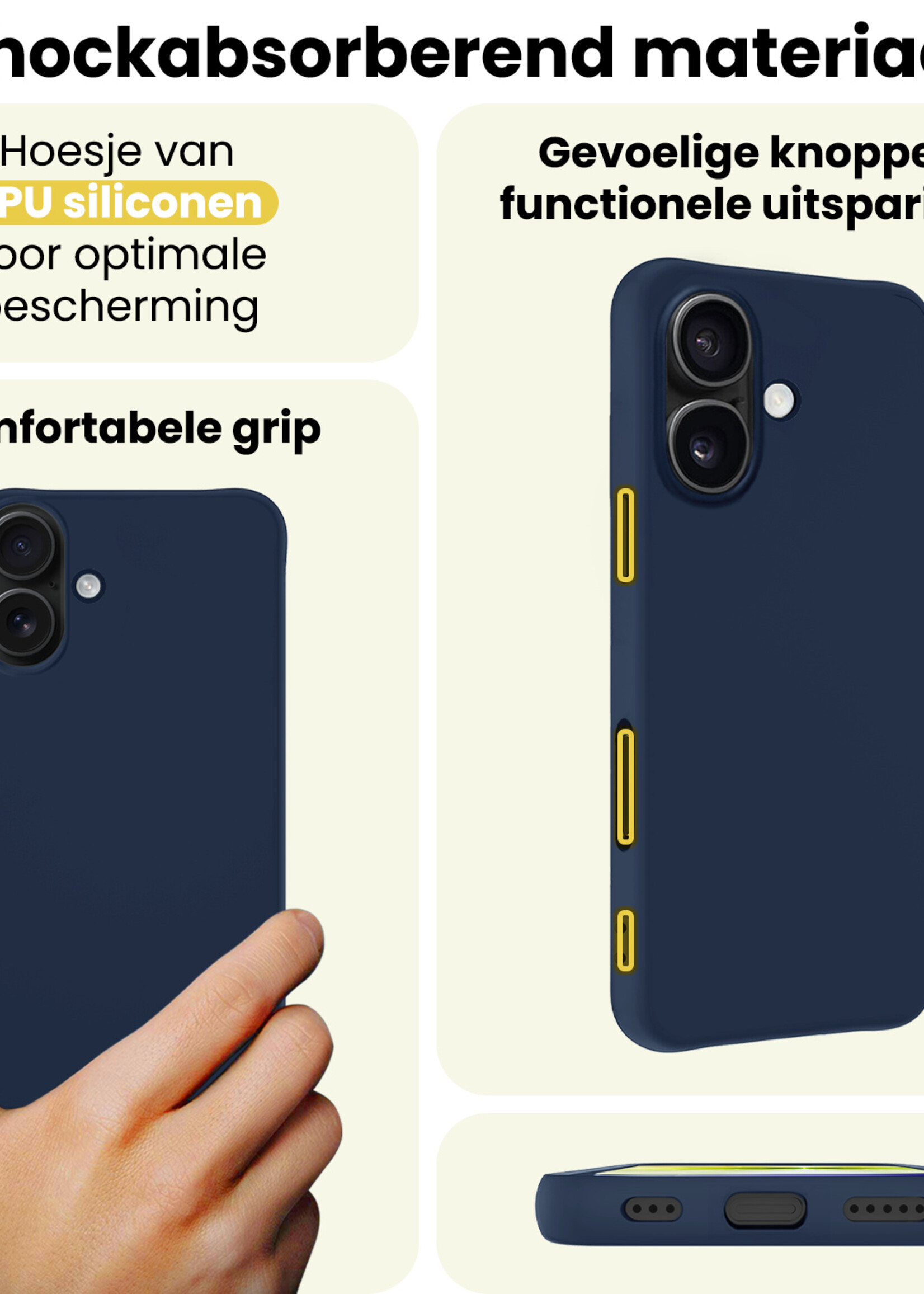 LUQ LUQ iPhone 17 Hoesje Siliconen Met 2x Screenprotector Met Dichte Notch - Donkerblauw