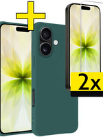 LUQ LUQ iPhone 17 Hoesje Siliconen Met 2x Screenprotector Met Dichte Notch - Donkergroen