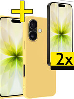 LUQ LUQ iPhone 17 Hoesje Siliconen Met 2x Screenprotector Met Dichte Notch - Geel
