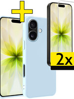 LUQ LUQ iPhone 17 Hoesje Siliconen Met 2x Screenprotector Met Dichte Notch - Lichtblauw