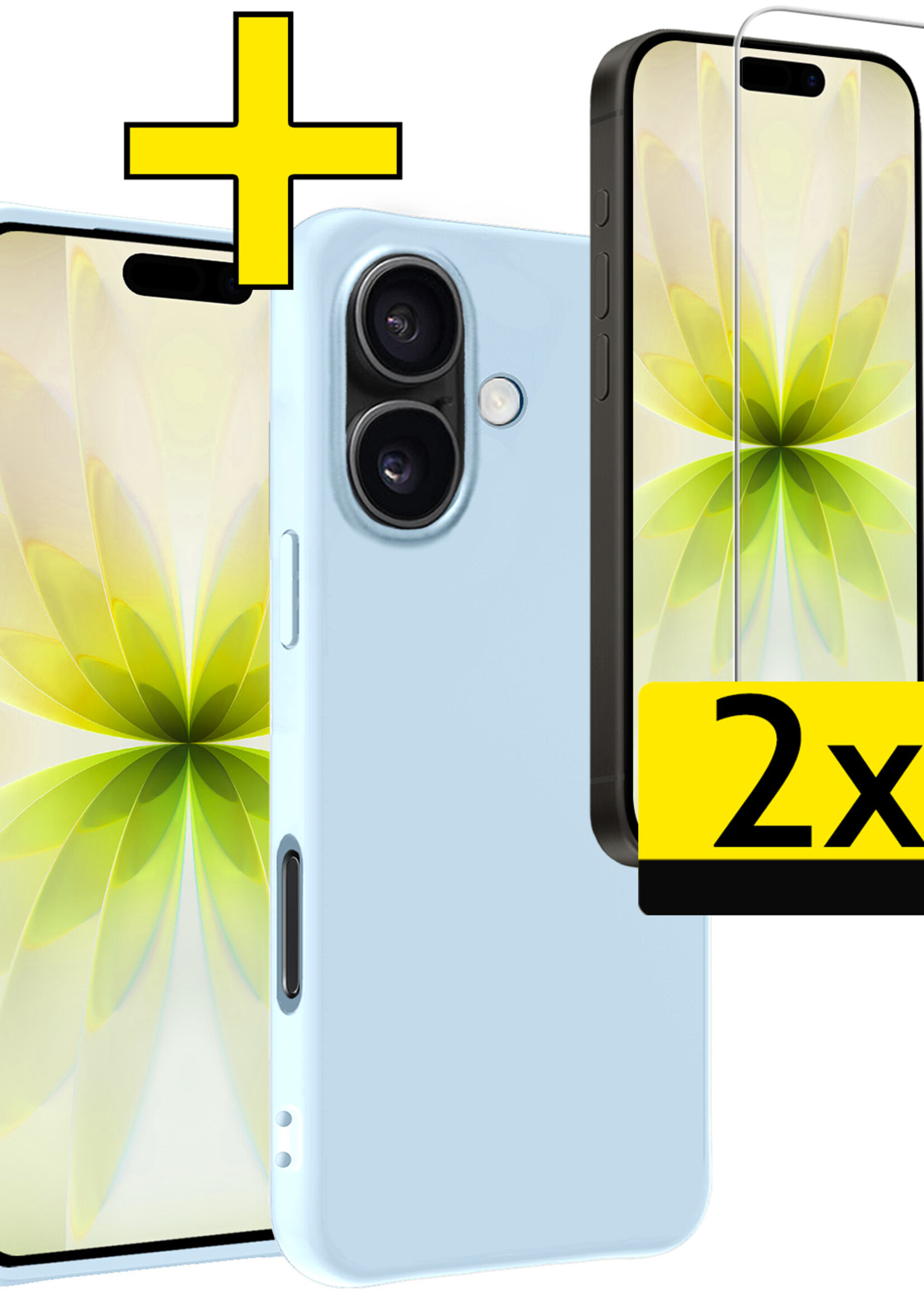 LUQ LUQ iPhone 17 Hoesje Siliconen Met 2x Screenprotector Met Dichte Notch - Lichtblauw