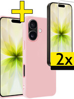 LUQ LUQ iPhone 17 Hoesje Siliconen Met 2x Screenprotector Met Dichte Notch - Lichtroze