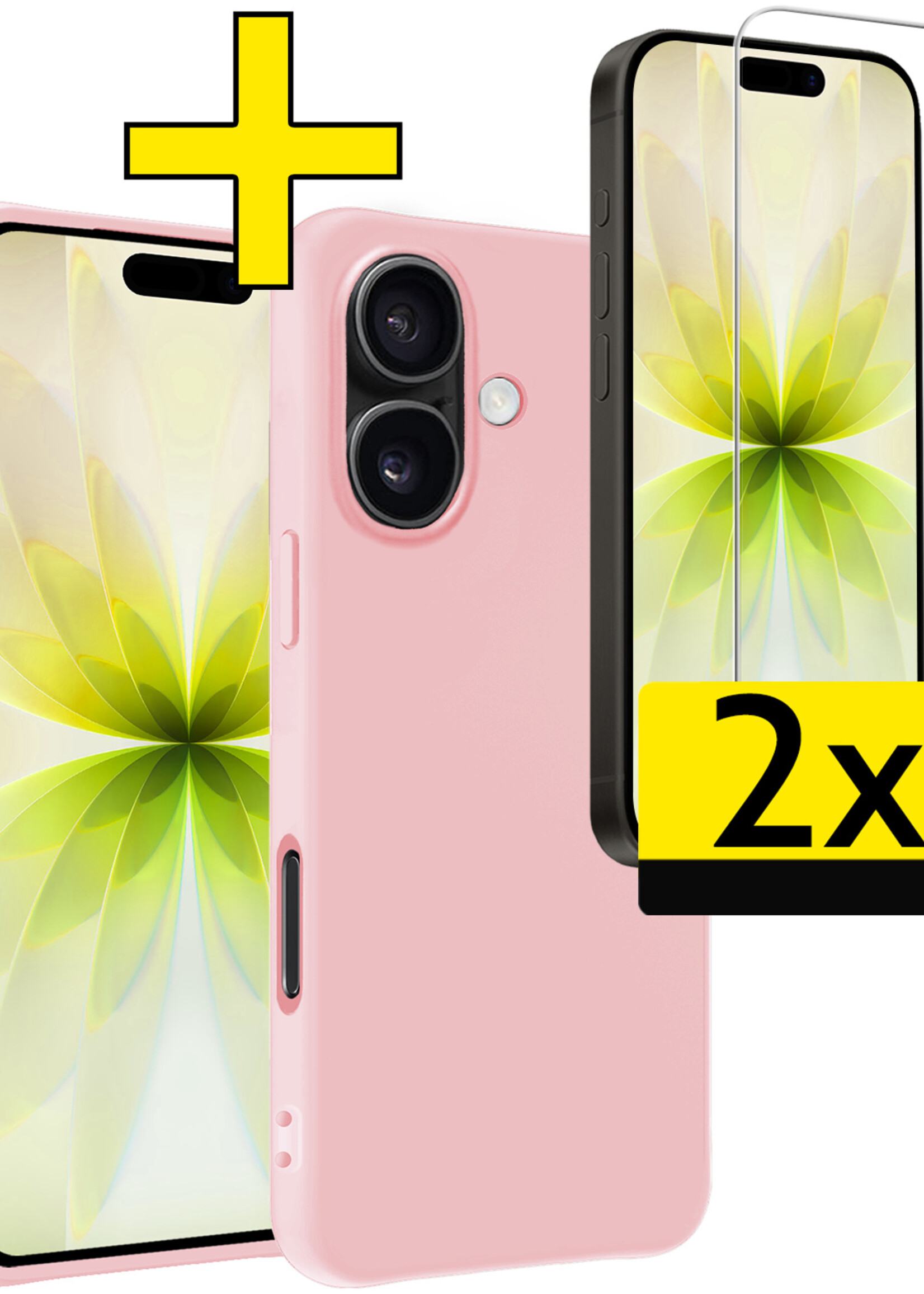 LUQ LUQ iPhone 17 Hoesje Siliconen Met 2x Screenprotector Met Dichte Notch - Lichtroze