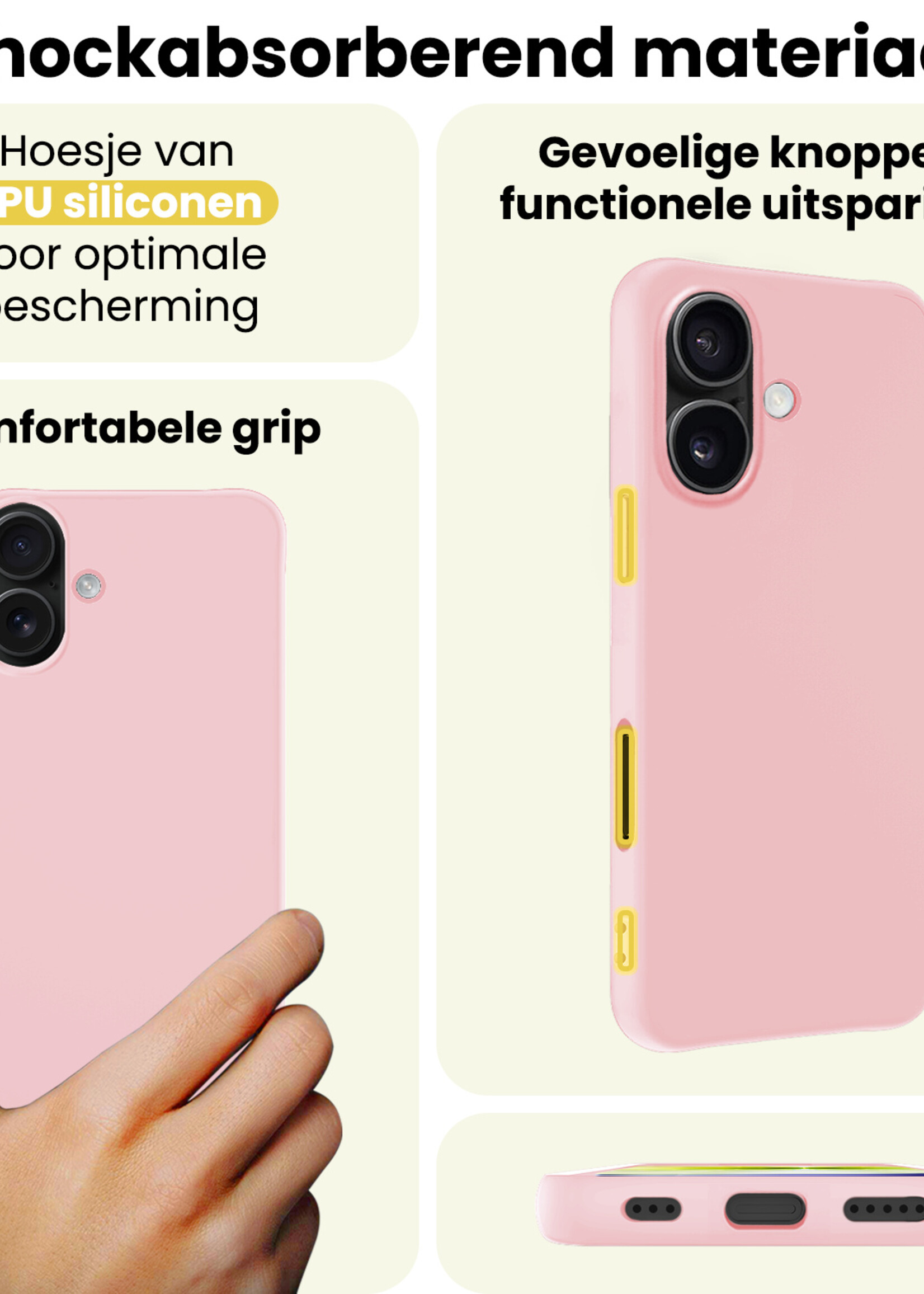 LUQ LUQ iPhone 17 Hoesje Siliconen Met 2x Screenprotector Met Dichte Notch - Lichtroze