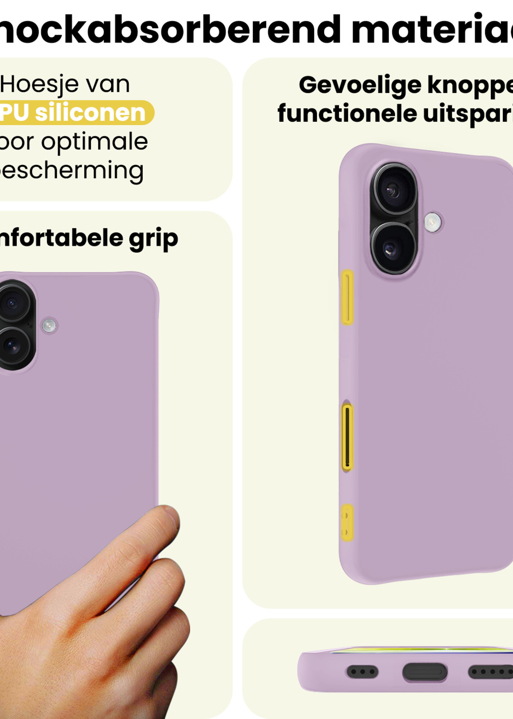 LUQ LUQ iPhone 17 Hoesje Siliconen Met 2x Screenprotector Met Dichte Notch - Lila