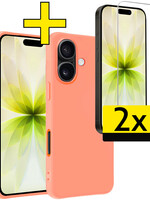 LUQ LUQ iPhone 17 Hoesje Siliconen Met 2x Screenprotector Met Dichte Notch - Perzik