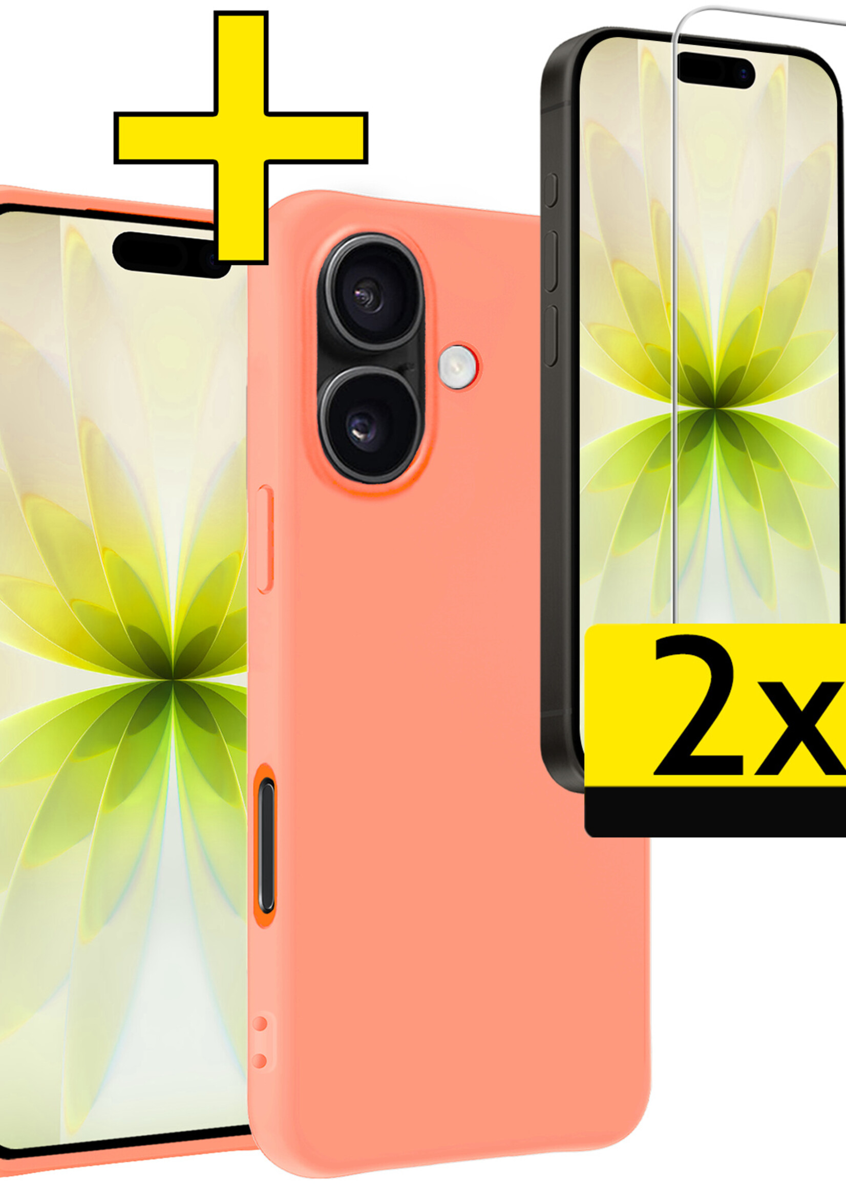 LUQ LUQ iPhone 17 Hoesje Siliconen Met 2x Screenprotector Met Dichte Notch - Perzik