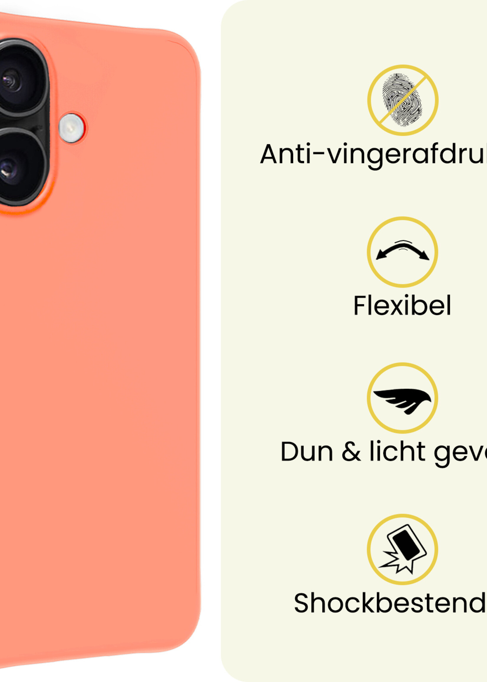 LUQ LUQ iPhone 17 Hoesje Siliconen Met 2x Screenprotector Met Dichte Notch - Perzik