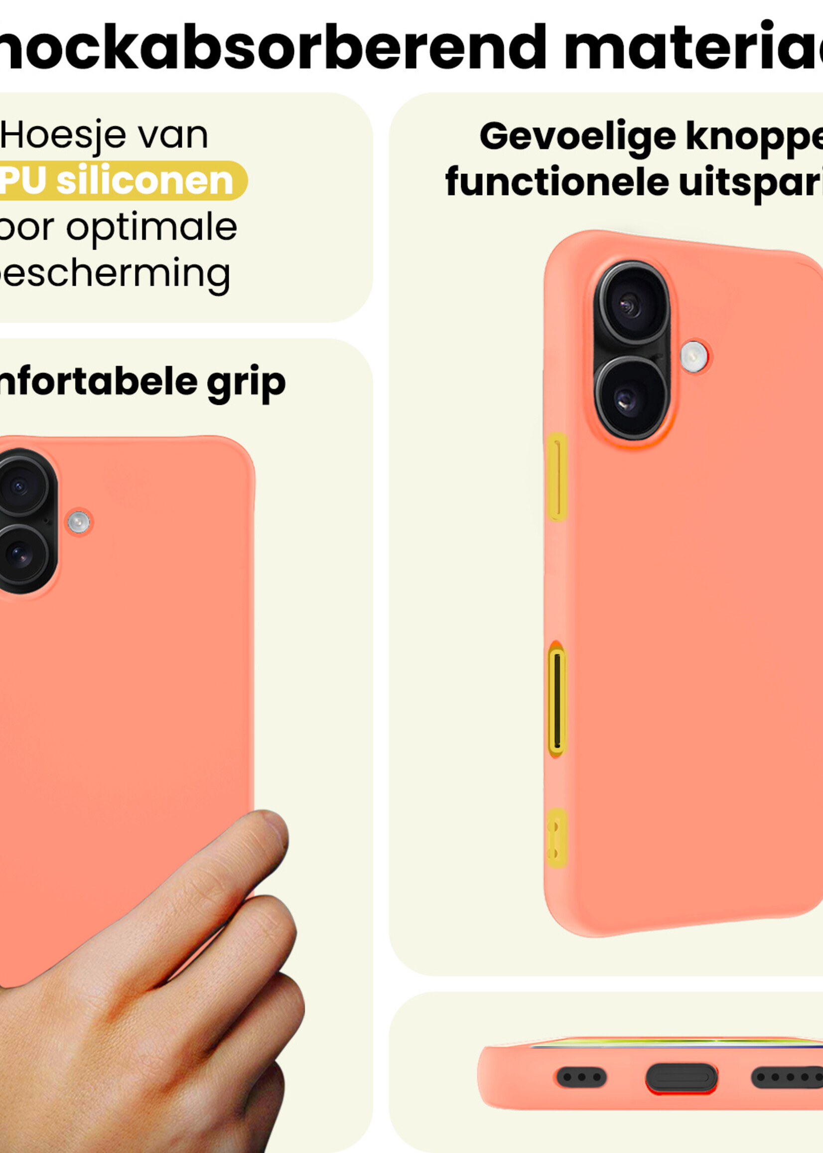 LUQ LUQ iPhone 17 Hoesje Siliconen Met 2x Screenprotector Met Dichte Notch - Perzik
