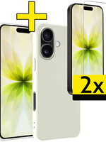 LUQ LUQ iPhone 17 Hoesje Siliconen Met 2x Screenprotector Met Dichte Notch - Wit