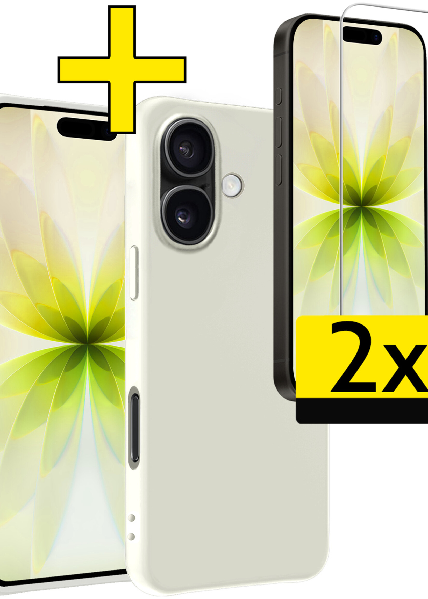 LUQ LUQ iPhone 17 Hoesje Siliconen Met 2x Screenprotector Met Dichte Notch - Wit