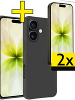 LUQ LUQ iPhone 17 Hoesje Siliconen Met 2x Screenprotector Met Dichte Notch - Zwart
