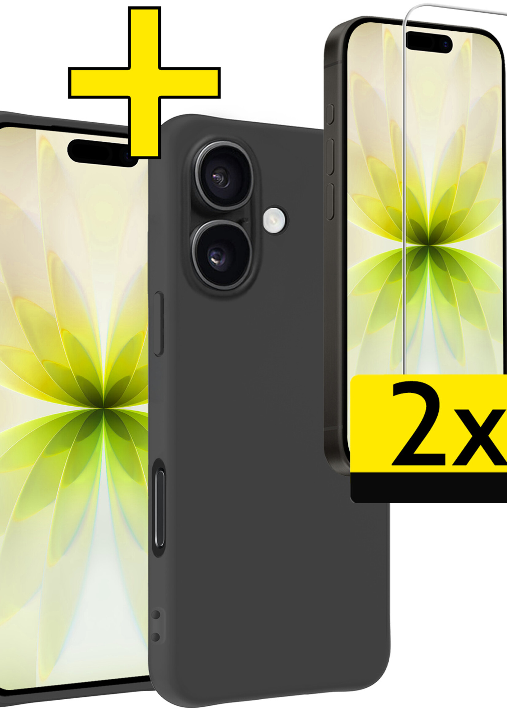 LUQ LUQ iPhone 17 Hoesje Siliconen Met 2x Screenprotector Met Dichte Notch - Zwart