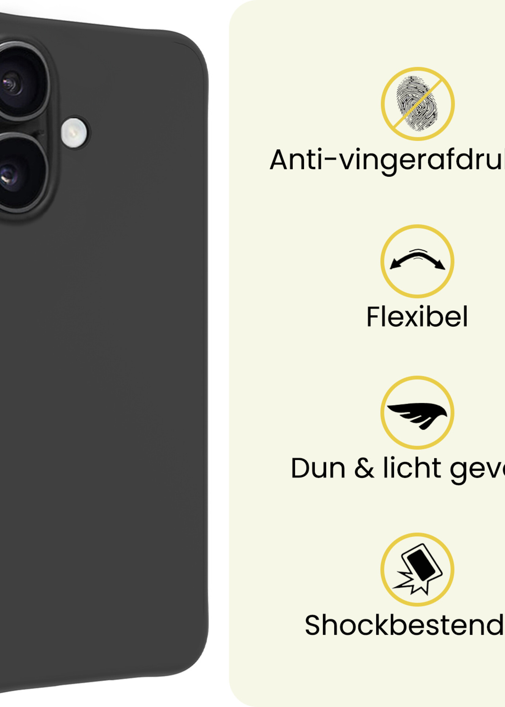 LUQ LUQ iPhone 17 Hoesje Siliconen Met 2x Screenprotector Met Dichte Notch - Zwart