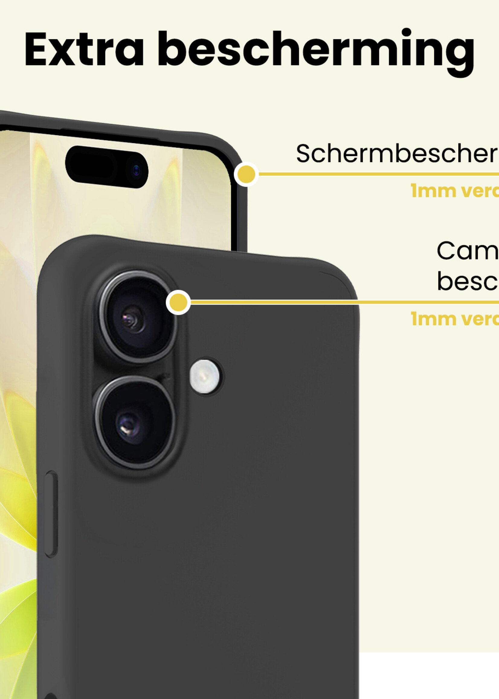 LUQ LUQ iPhone 17 Hoesje Siliconen Met 2x Screenprotector Met Dichte Notch - Zwart