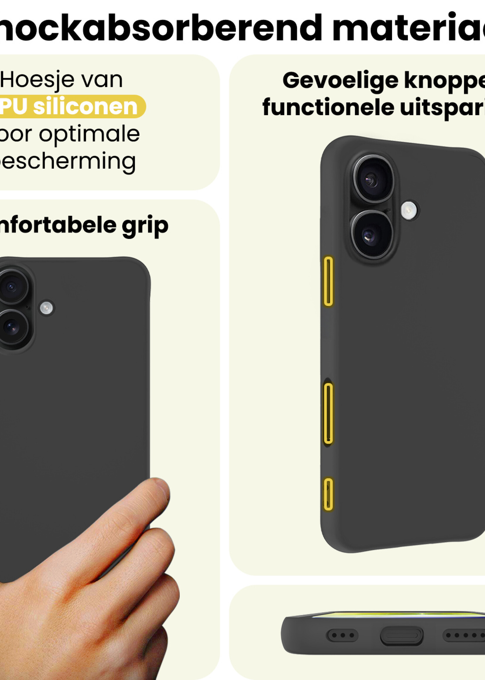 LUQ LUQ iPhone 17 Hoesje Siliconen Met 2x Screenprotector Met Dichte Notch - Zwart