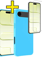 LUQ LUQ iPhone Air Hoesje Siliconen Met Screenprotector Met Dichte Notch - Lichtblauw