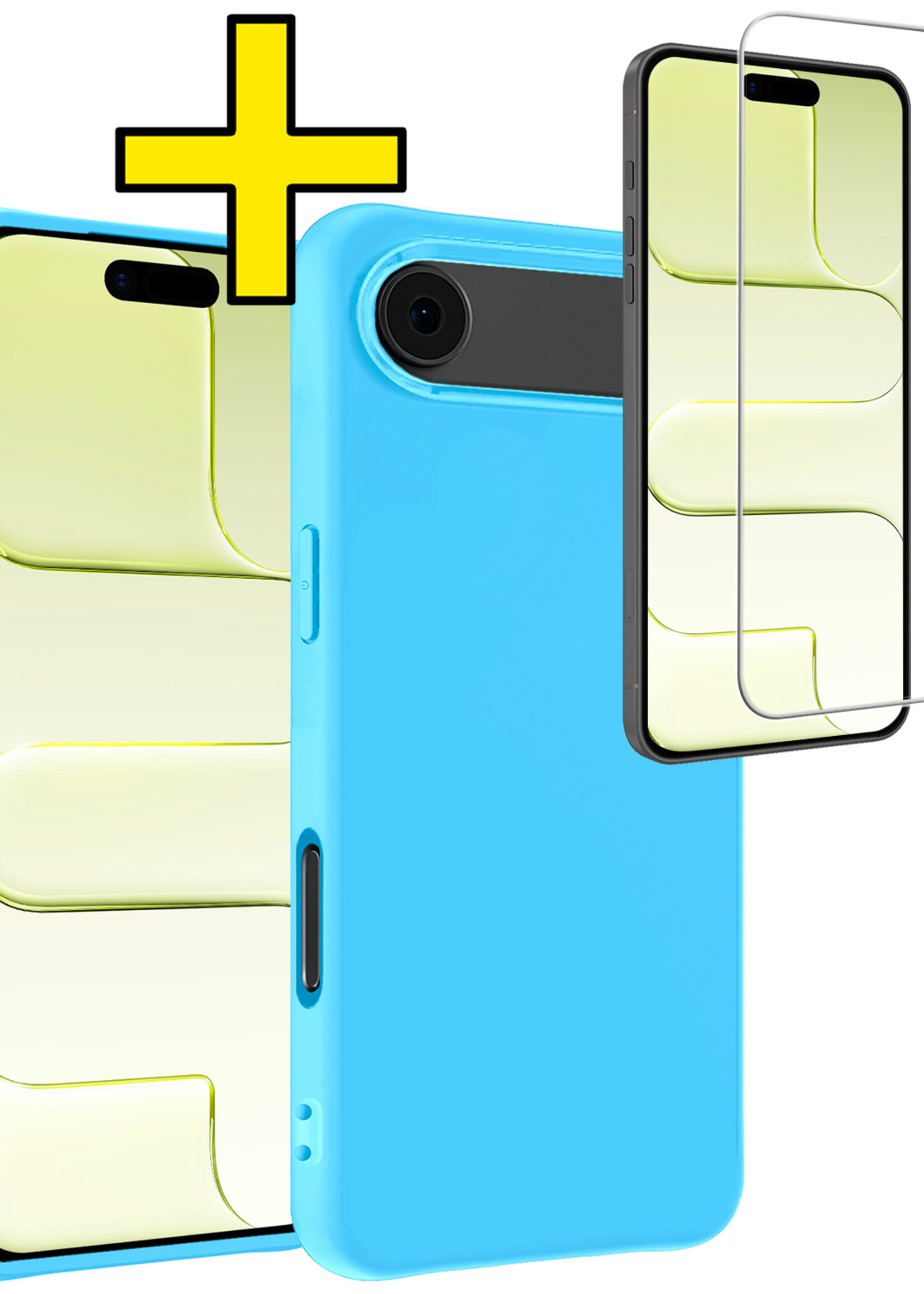 LUQ LUQ iPhone Air Hoesje Siliconen Met Screenprotector Met Dichte Notch - Lichtblauw