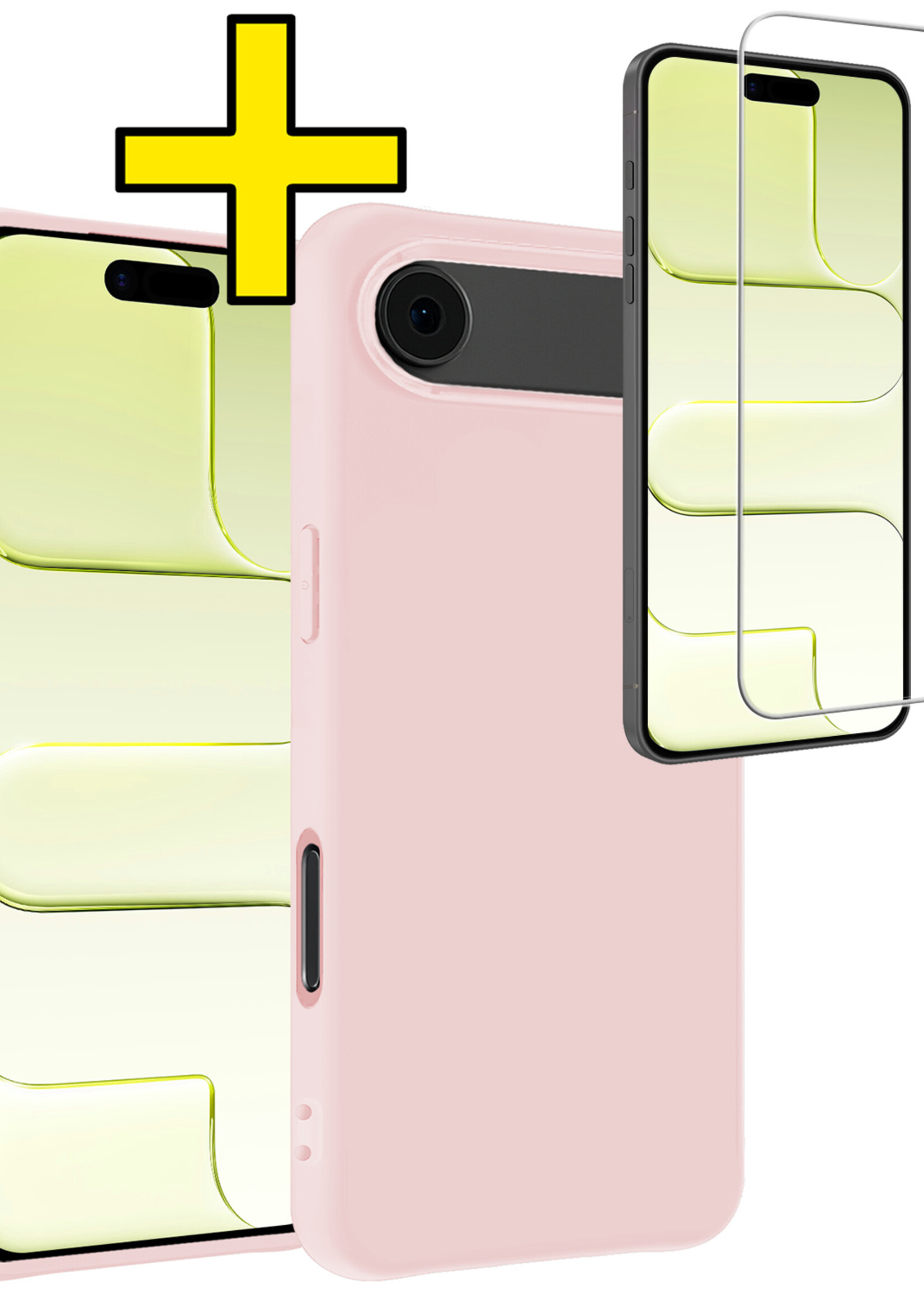 LUQ LUQ iPhone Air Hoesje Siliconen Met Screenprotector Met Dichte Notch - Lichtroze