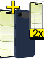 LUQ LUQ iPhone Air Hoesje Siliconen Met 2x Screenprotector Met Dichte Notch - Donkerblauw