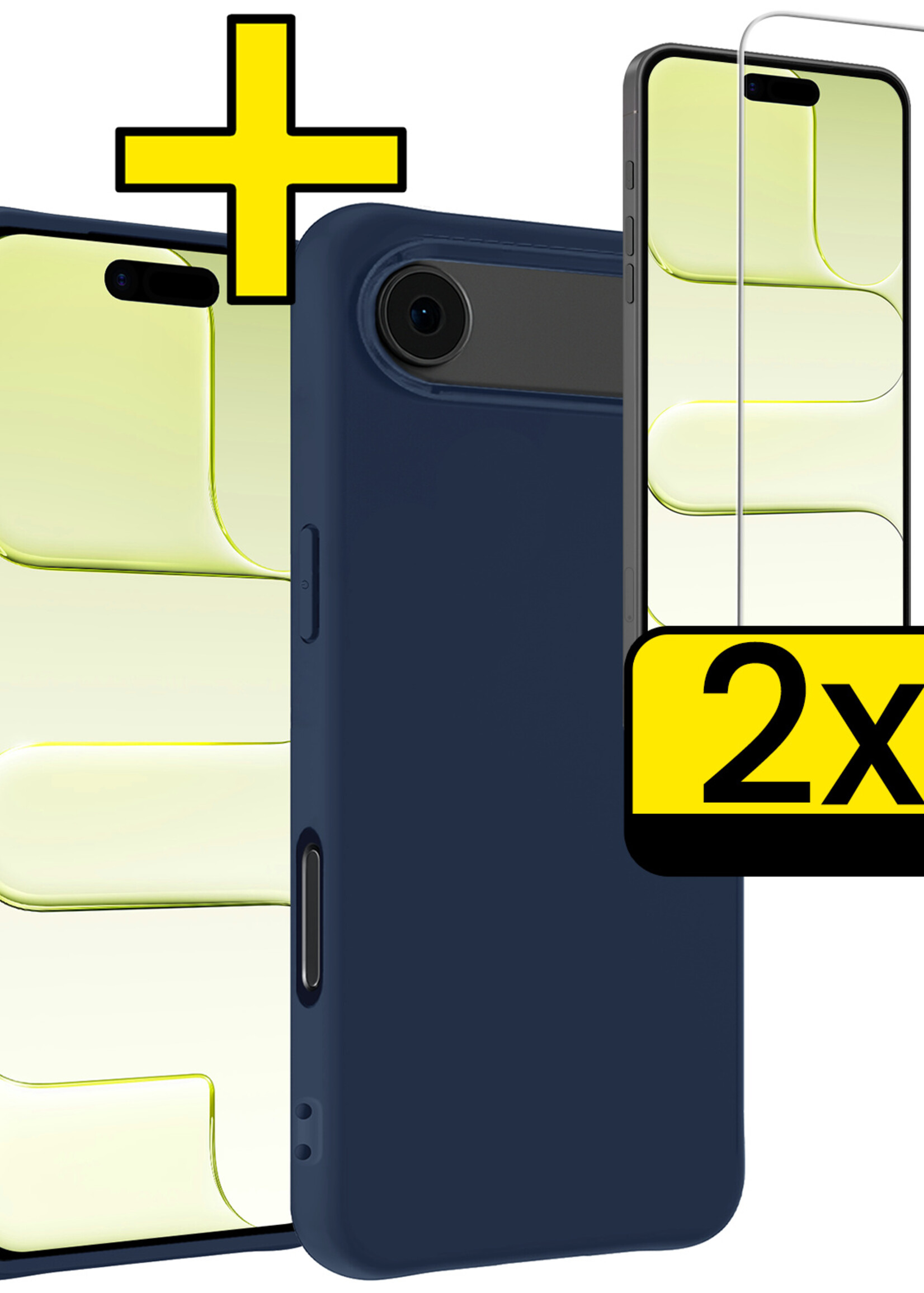 LUQ LUQ iPhone Air Hoesje Siliconen Met 2x Screenprotector Met Dichte Notch - Donkerblauw
