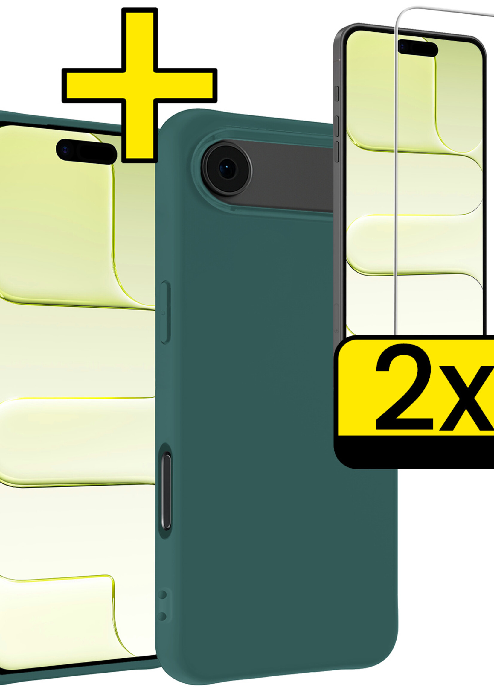 LUQ LUQ iPhone Air Hoesje Siliconen Met 2x Screenprotector Met Dichte Notch - Donkergroen