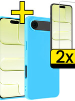 LUQ LUQ iPhone Air Hoesje Siliconen Met 2x Screenprotector Met Dichte Notch - Lichtblauw