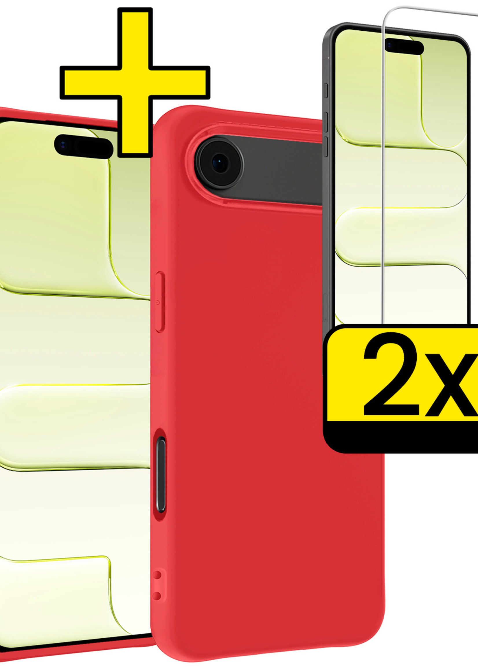 LUQ LUQ iPhone Air Hoesje Siliconen Met 2x Screenprotector Met Dichte Notch - Rood