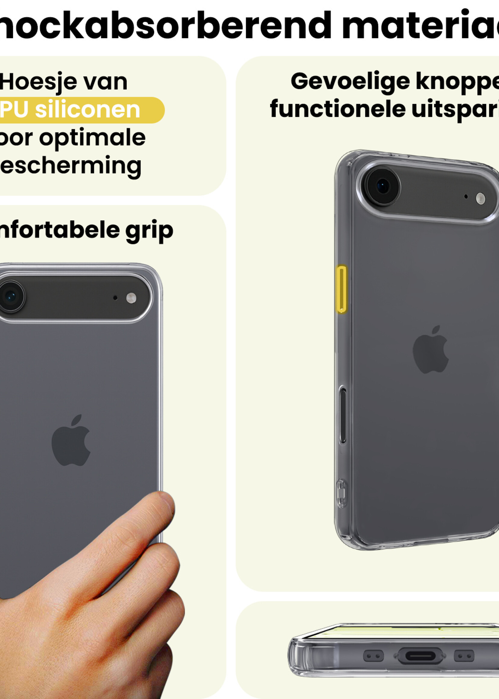 LUQ LUQ iPhone Air Hoesje Siliconen Met 2x Screenprotector Met Dichte Notch - Transparant