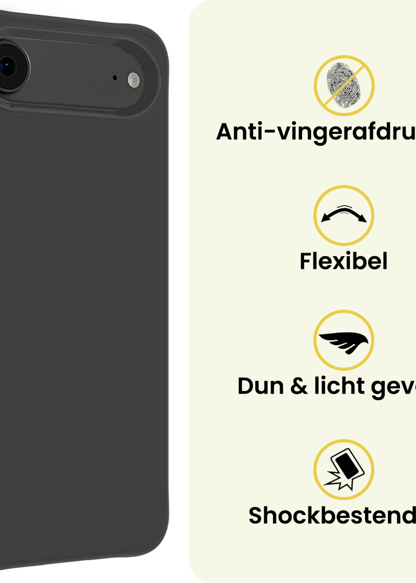 LUQ LUQ iPhone Air Hoesje Siliconen Met 2x Screenprotector Met Dichte Notch - Zwart
