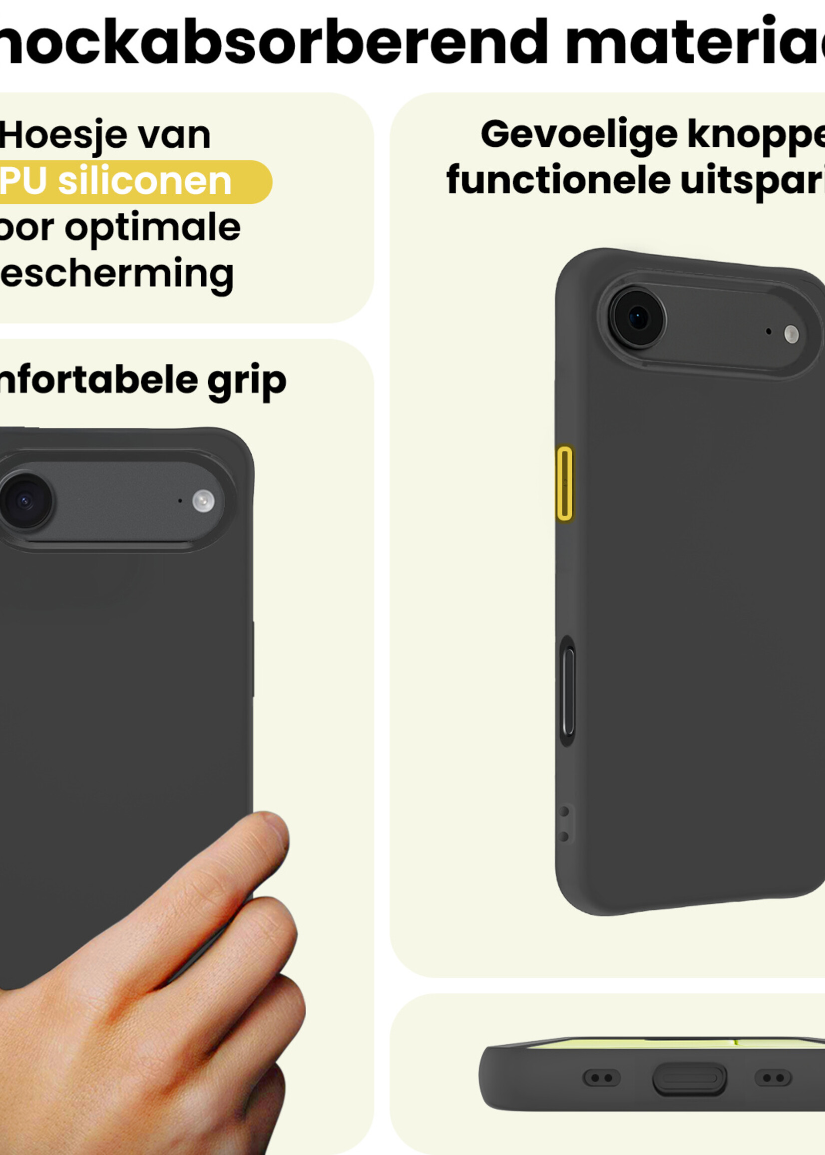 LUQ LUQ iPhone Air Hoesje Siliconen Met 2x Screenprotector Met Dichte Notch - Zwart