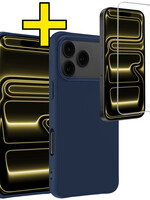 LUQ LUQ iPhone 17 Pro Hoesje Siliconen Met Screenprotector Met Dichte Notch - Donkerblauw