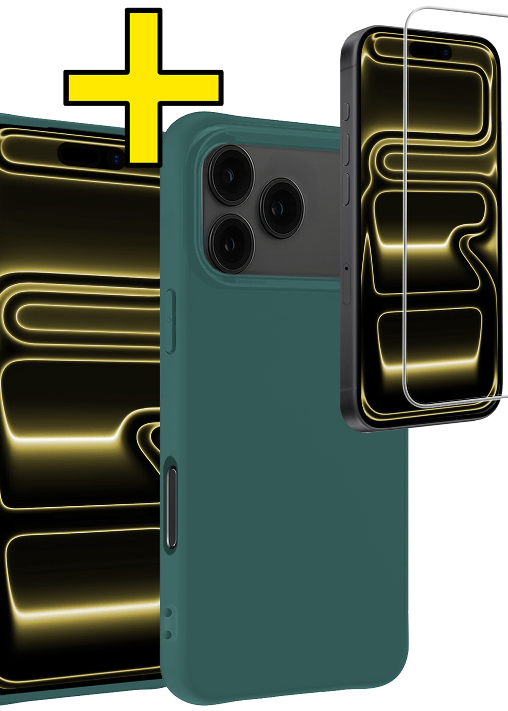 LUQ LUQ iPhone 17 Pro Hoesje Siliconen Met Screenprotector Met Dichte Notch - Donkergroen