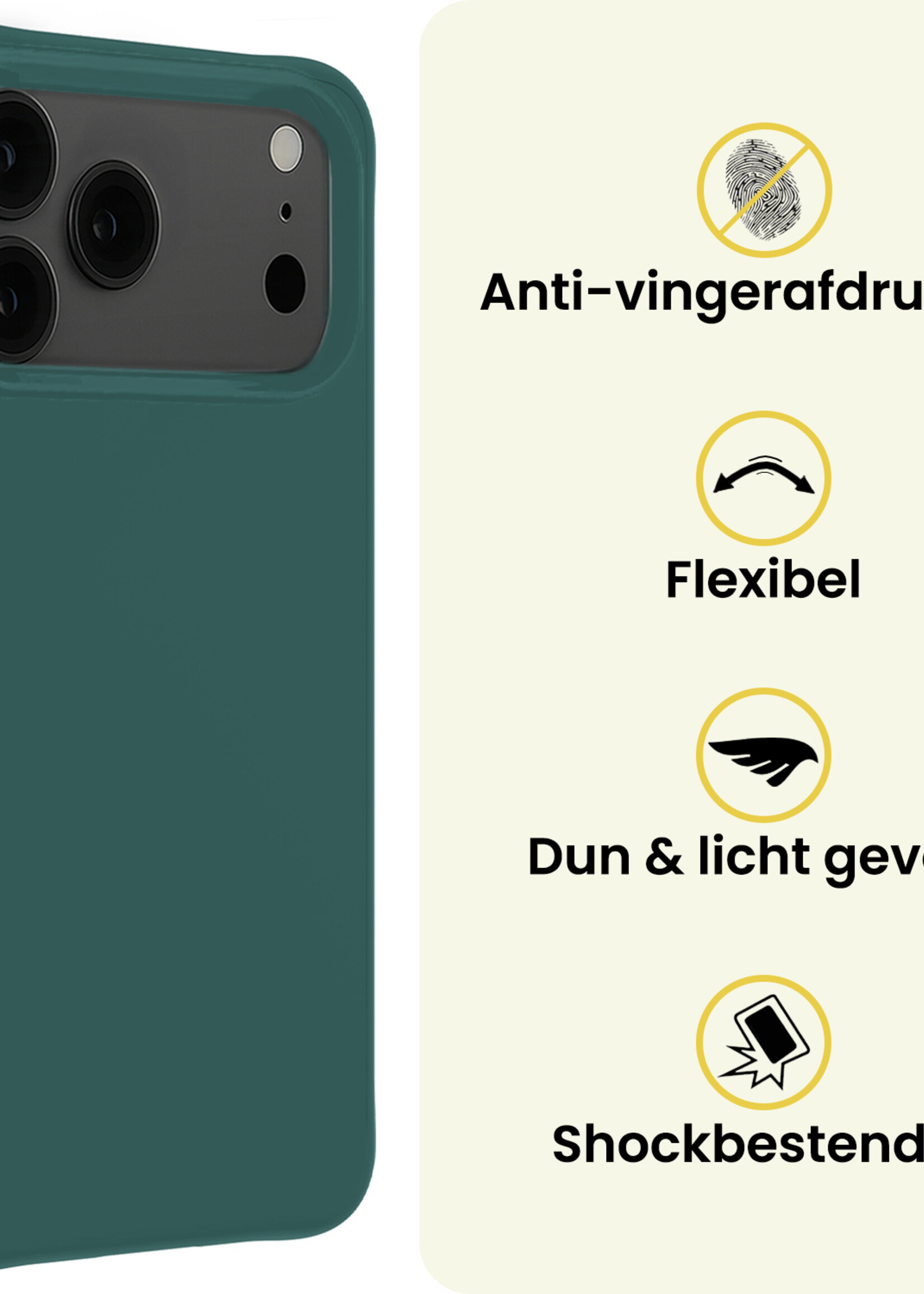 LUQ LUQ iPhone 17 Pro Hoesje Siliconen Met Screenprotector Met Dichte Notch - Donkergroen