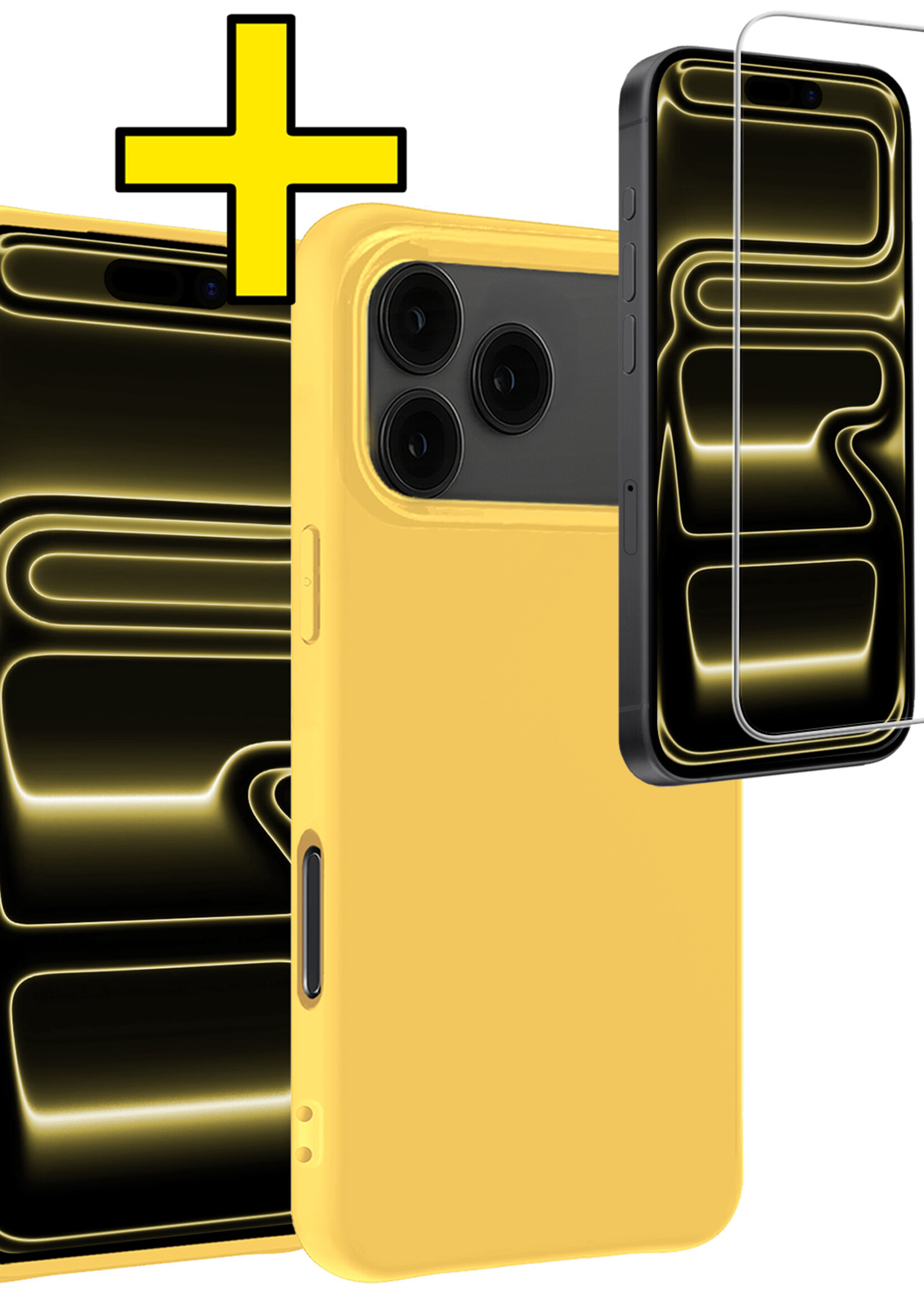 LUQ LUQ iPhone 17 Pro Hoesje Siliconen Met Screenprotector Met Dichte Notch - Geel