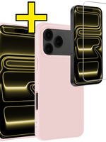 LUQ LUQ iPhone 17 Pro Hoesje Siliconen Met Screenprotector Met Dichte Notch - Lichtroze
