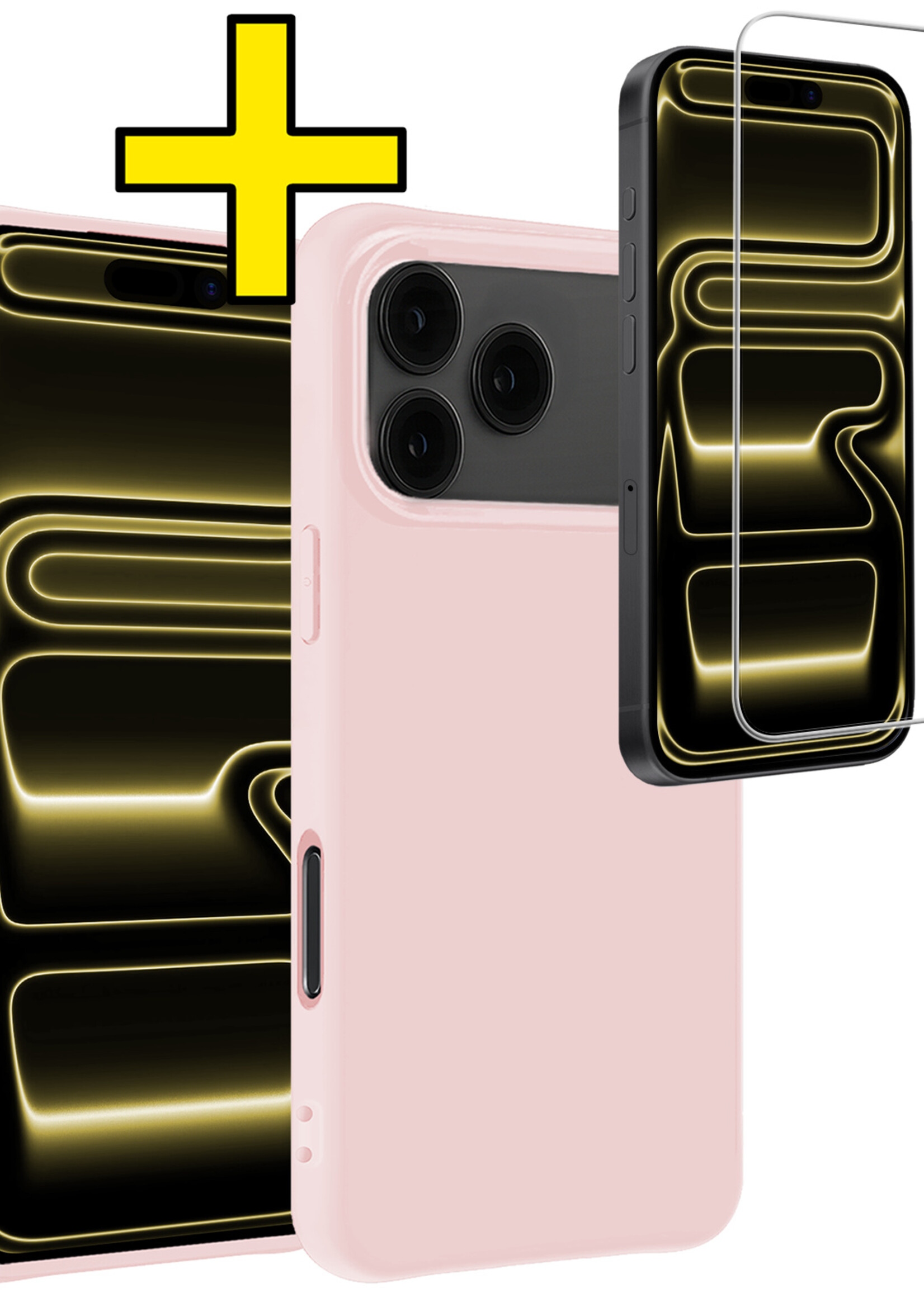 LUQ LUQ iPhone 17 Pro Hoesje Siliconen Met Screenprotector Met Dichte Notch - Lichtroze