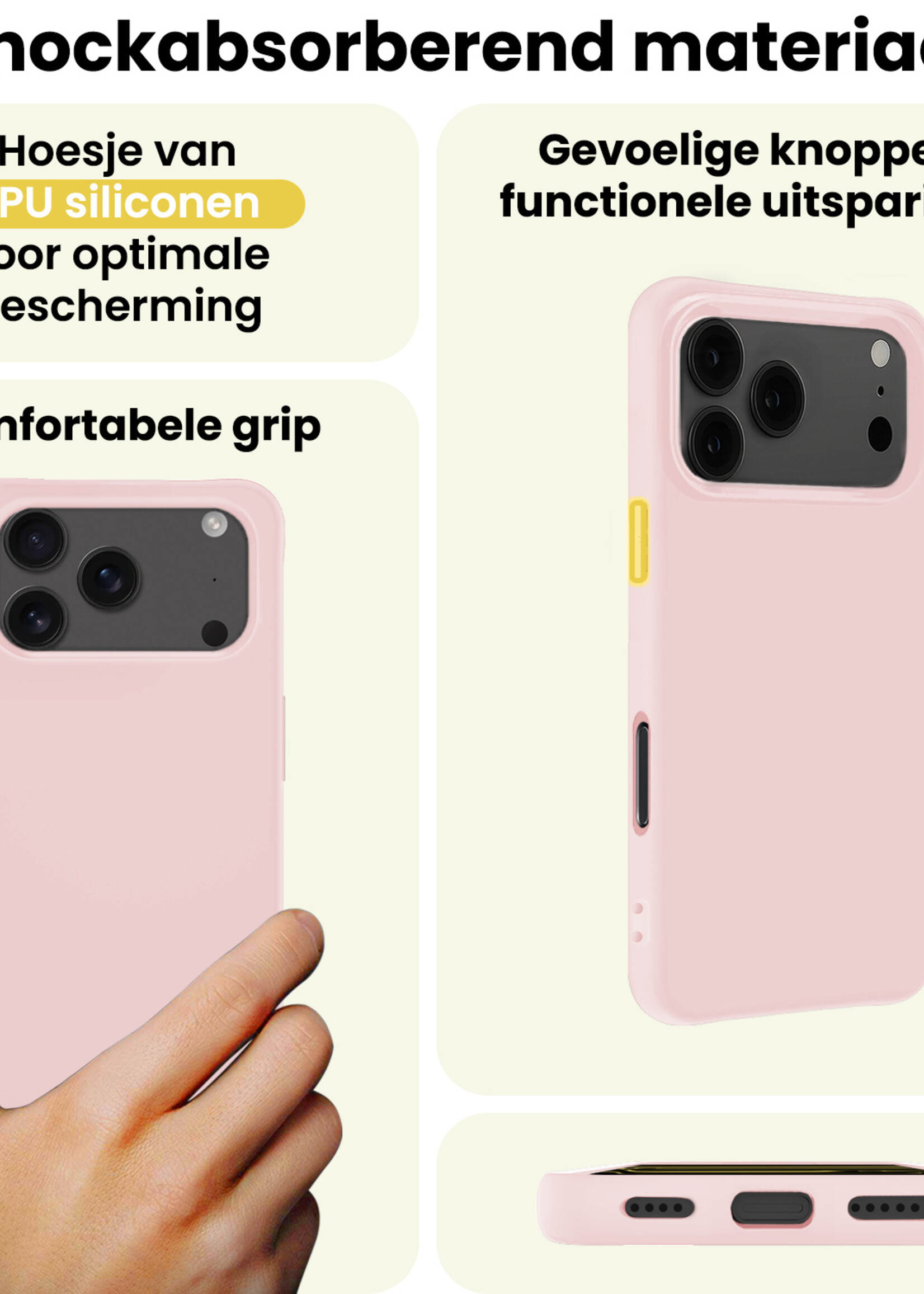 LUQ LUQ iPhone 17 Pro Hoesje Siliconen Met Screenprotector Met Dichte Notch - Lichtroze