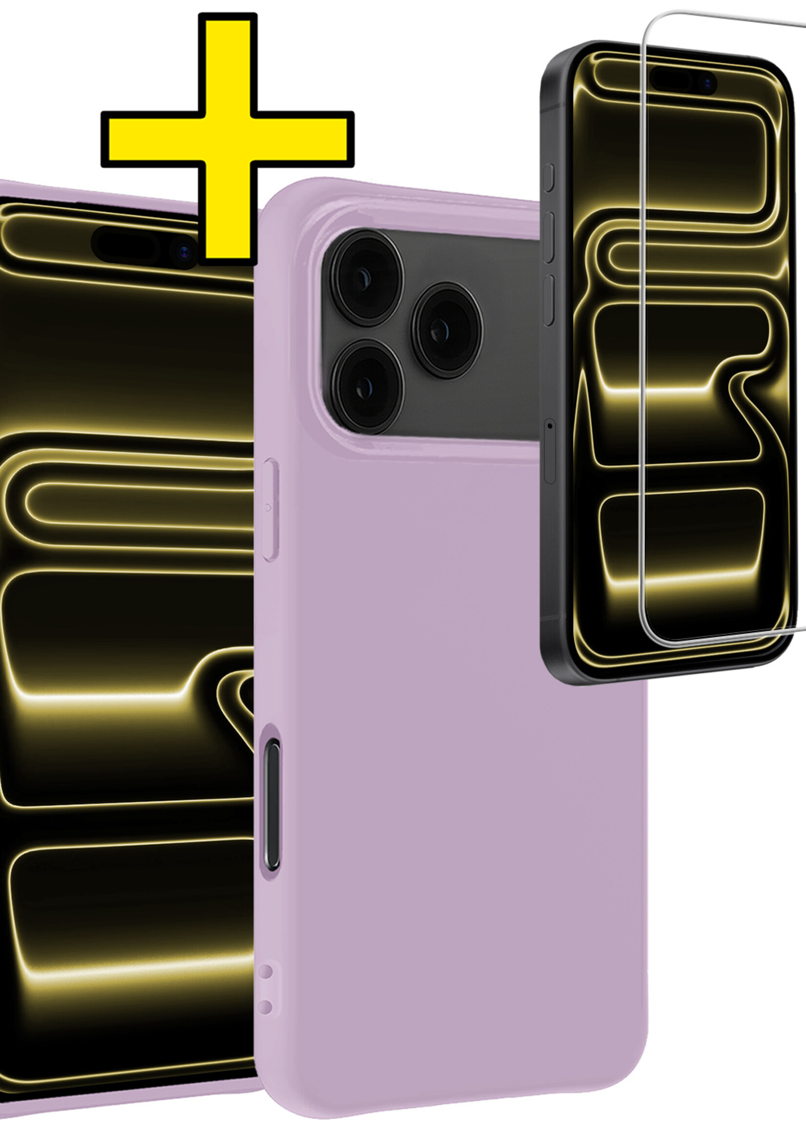 LUQ LUQ iPhone 17 Pro Hoesje Siliconen Met Screenprotector Met Dichte Notch - Lila