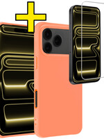 LUQ LUQ iPhone 17 Pro Hoesje Siliconen Met Screenprotector Met Dichte Notch - Perzik